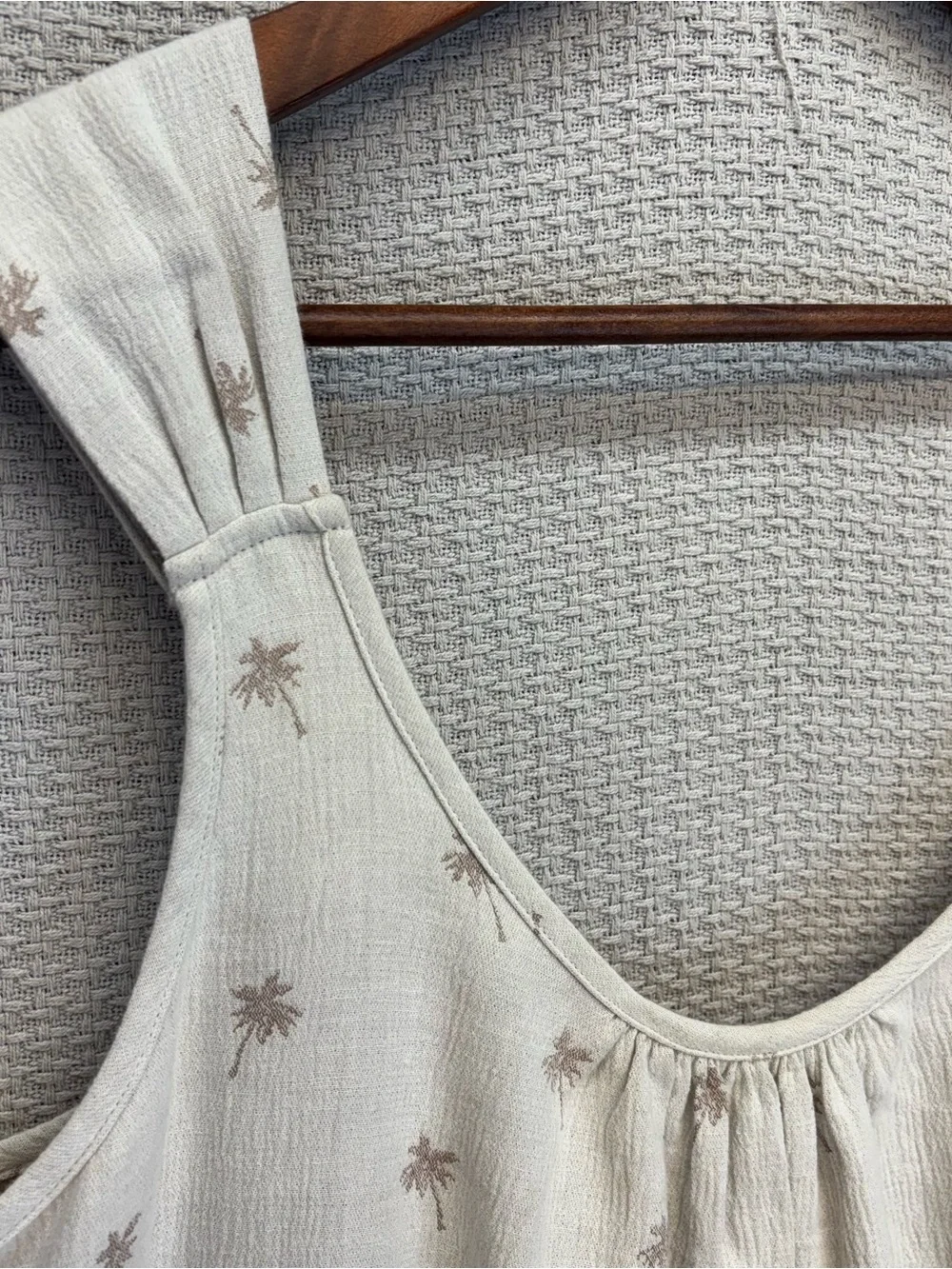Faherty Tie Strap Organic Linen Cotton Tan Shift Midi Dress Sz Med Palm Trees